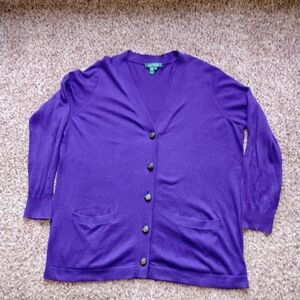 Vintage 90s Ralph Lauren Purple Cotton Cardigan XL Horse Head Buttons  New Cond